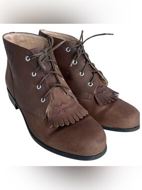 Ariat Brown Leather Western Paddock Kiltie Lace-Up Ankle Boots Women's Size 7.5